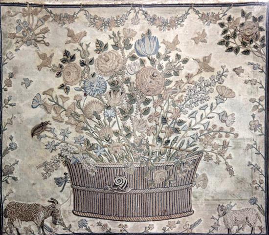 An early 18th century English needlework panel, 14 x 16in.